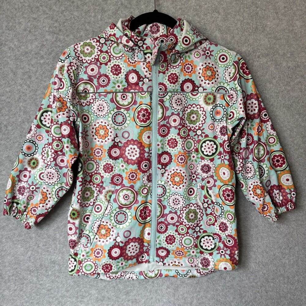 Me Too Rain Jacket Girls 7 Blue Floral Hooded Snaps Raincoat Windbreaker